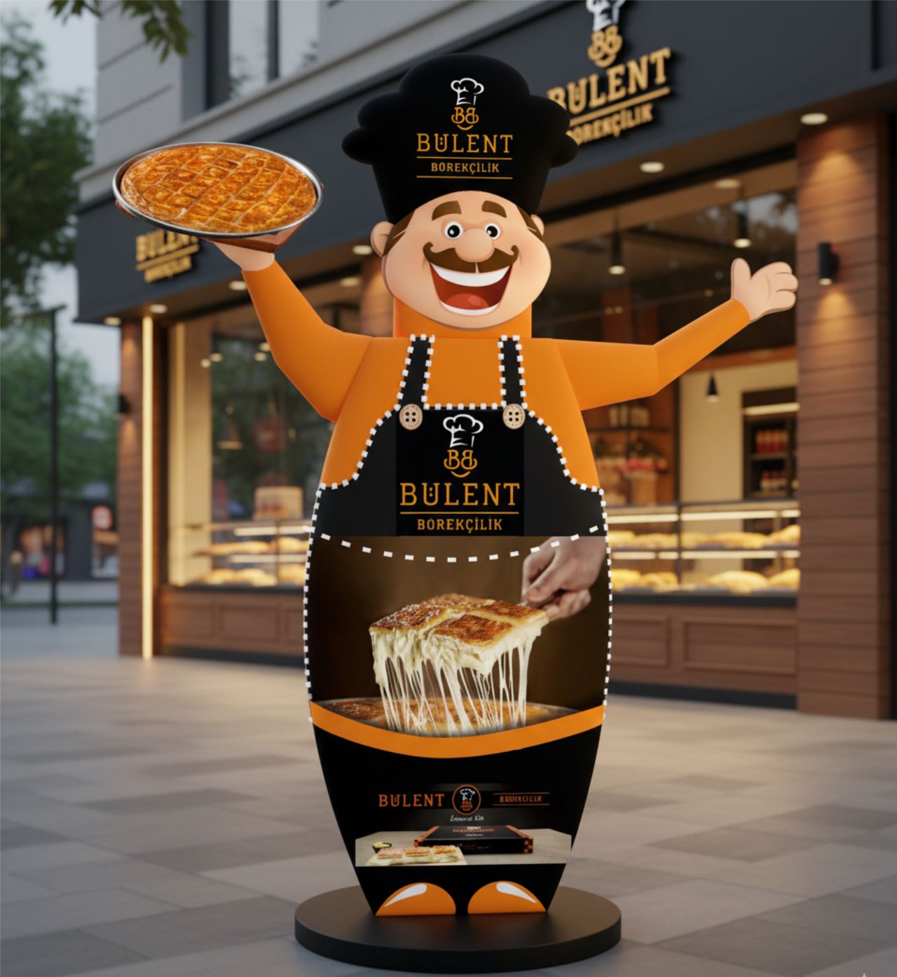 Gel Gel Balon kahvaltı ve börekçi modeli – kafe ve fırın açılışları için şişme maskot balonu