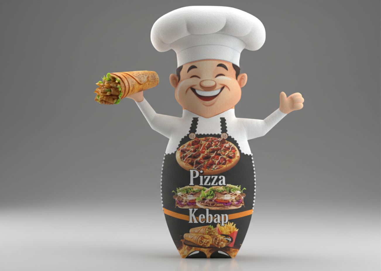 Kebapçı ve restoran açılışları için özel tasarlanmış şişme kebapçı maskotu – Gel Gel Balon